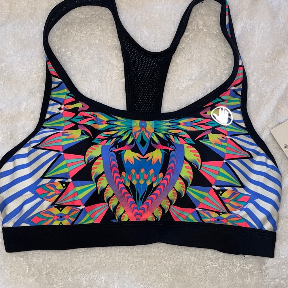 Body Glove active Women’s Black Multicolor Racerback Sports Bra “Look at me”